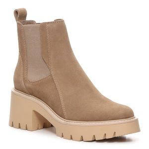 Dolce Vita Tan Suede Chunky Lug Heel Chelsea Booties